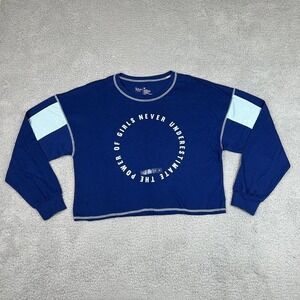 Flirtitude Active Top Women Medium Blue‎ Long Sleeve Power Girl Cropped Athletic